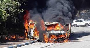 מונית עלתה באש. כרמיאל צילום ליאון פורר